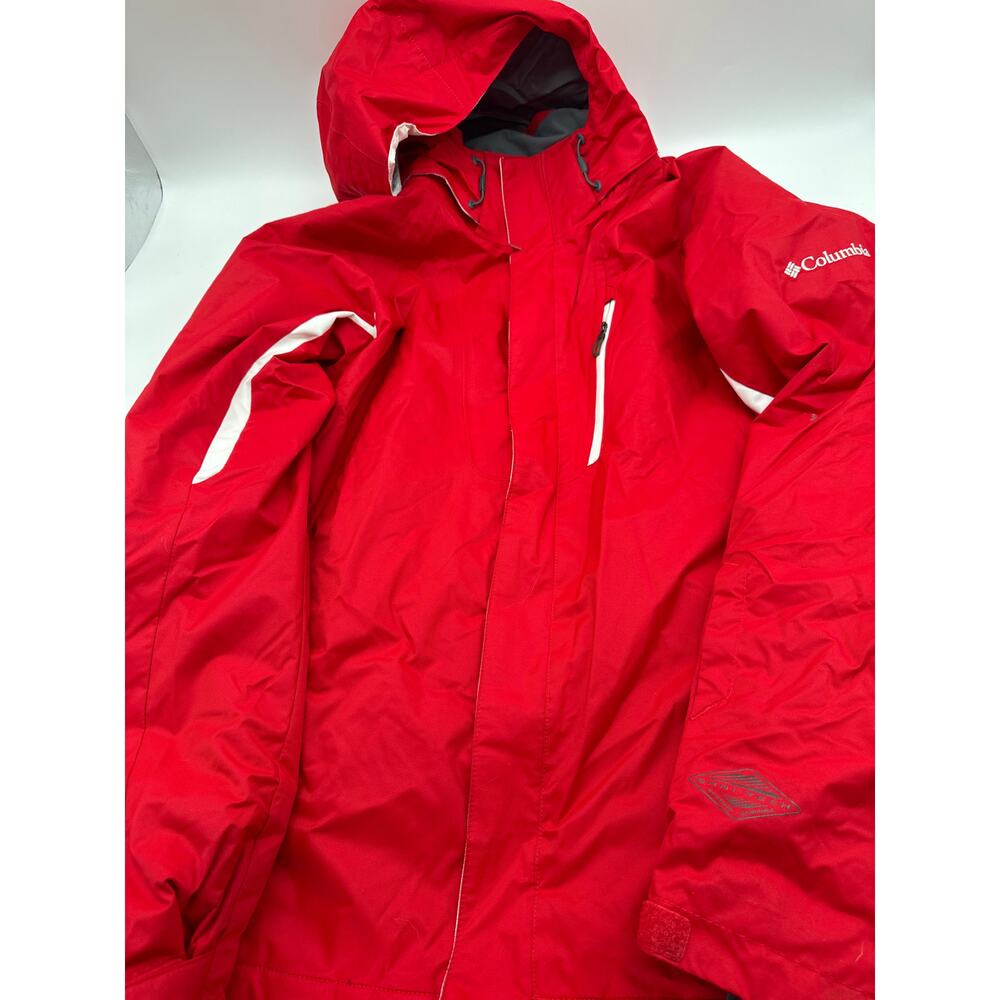Columbia Sportswear Womens Coat Red White Full Zip Hood SzL Winter Ski Omni Heat